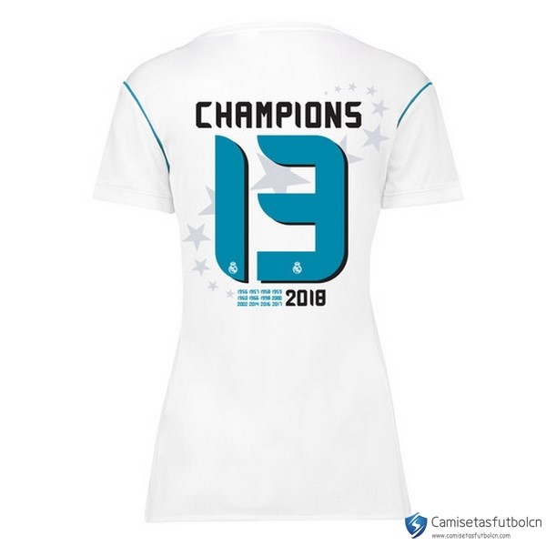 Camiseta Real Madrid Champions 13 Primera equipo Mujer 2017-18 Blanco